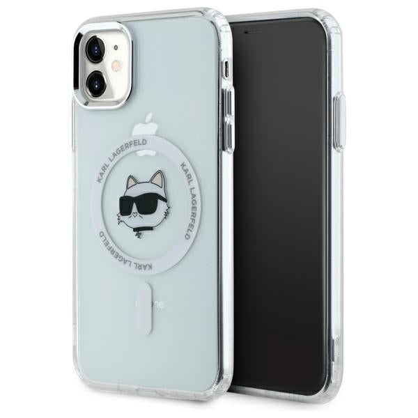 Husa Karl Lagerfeld IML Metal Choupette Head Magsafe iPhone 11 - Alb