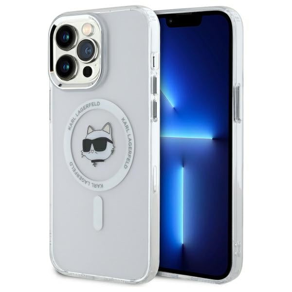 Husa Karl Lagerfeld IML Metal Choupette Head Magsafe iPhone 13 Pro - Alb