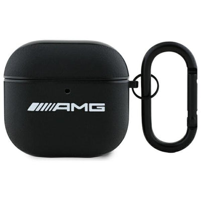 Husa AMG Leather Alb Logo pentru AirPods 4 - Negru / Alb