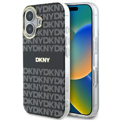 Husa Dkny Repeat Texture Pattern cu Stripe iPhone 16 - Negru