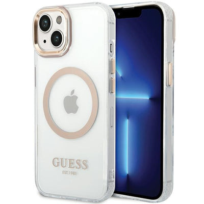 Husa Guess Metal Outline Magsafe pentru iPhone 15 Plus / 14 Plus - Auriu
