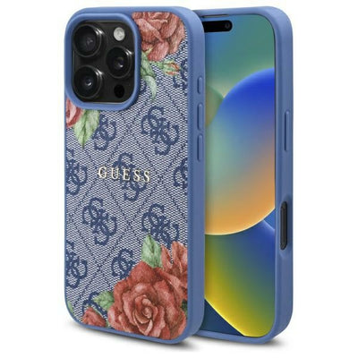 Husa Guess 4G Flowers Print Magsafe pentru iPhone 16 Pro Max - Albastru