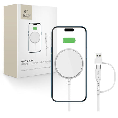 Incarcator wireless Tech-protect Qi15w-a44 Magnetic cu Magsafe - Alb