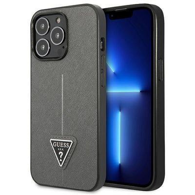 Husa Guess Saffiano Triangle Logo pentru iPhone 13 Pro Max 6.7" - Argintiu