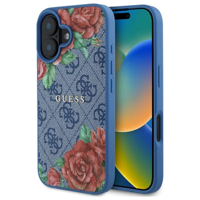Husa Guess Guhmp16sp4ropemcb iPhone 16 6.1" Albastru/Albastru Hardcase 4G Flowers Print Magsafe
