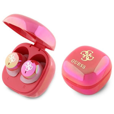 Casti Guess Bluetooth TWS + Docking Station Fuchsia/Fuschia Iridescent 4G Printed Logo