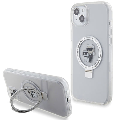 Suport auto Karl Lagerfeld iPhone 15 Plus / 14 Plus 6.7" Alb/Alb Hardcase Ring Stand Karl&Choupette Magsafe