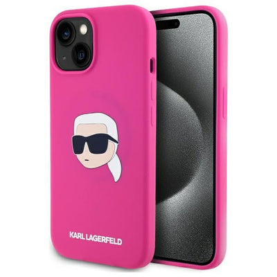 Husa Karl Lagerfeld iPhone 15 6.1" Fuchsia/Fuschia Hardcase Silicone Karl Head Print Magsafe