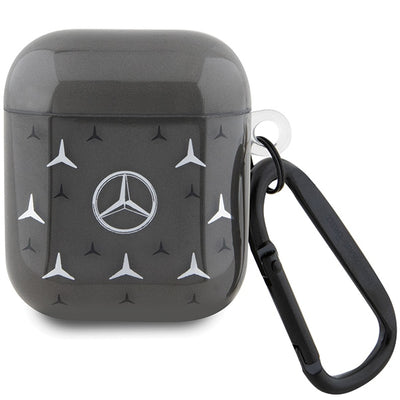 Husa Mercedes AirPods 1/2 Cover Negru/Negru Large Star Pattern