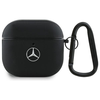 Husa Mercedes AirPods 4 Cover Negru/Negru Leather Metal Logo