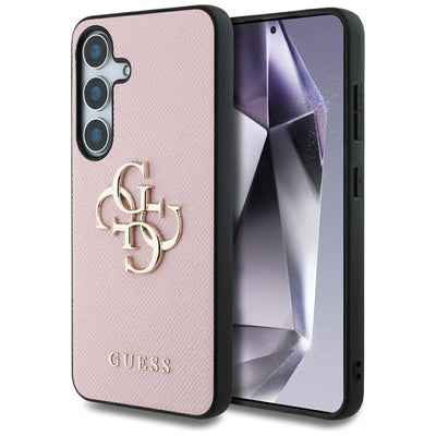 Husa Guess Grained Big 4G Logo Small Classic Logo pentru Samsung Galaxy S25 Plus Roz