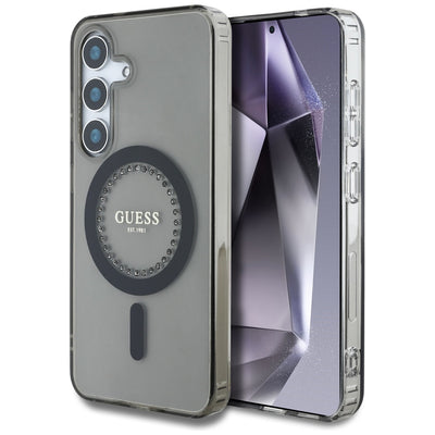 Husa Guess Rhinestones Printed Classic Logo Magsafe Samsung Galaxy S25 Negru