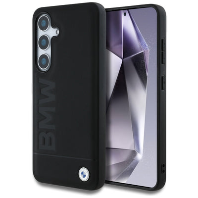 Husa BMW Leather Big Wordmark pentru Samsung Galaxy S25+ - Negru