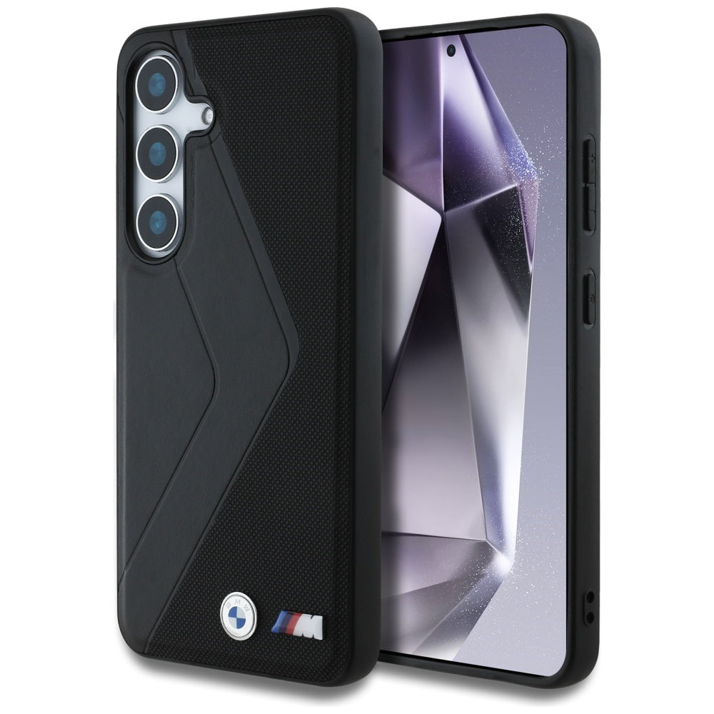 Husa BMW Leather Oversized Stripes Magsafe pentru Samsung Galaxy S25 - Negru