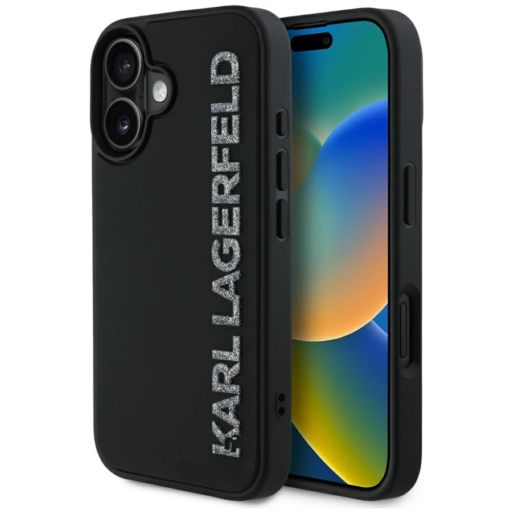 Husa Karl Lagerfeld HC 3D Rubber Elongated Glitter iPhone 16 - Negru