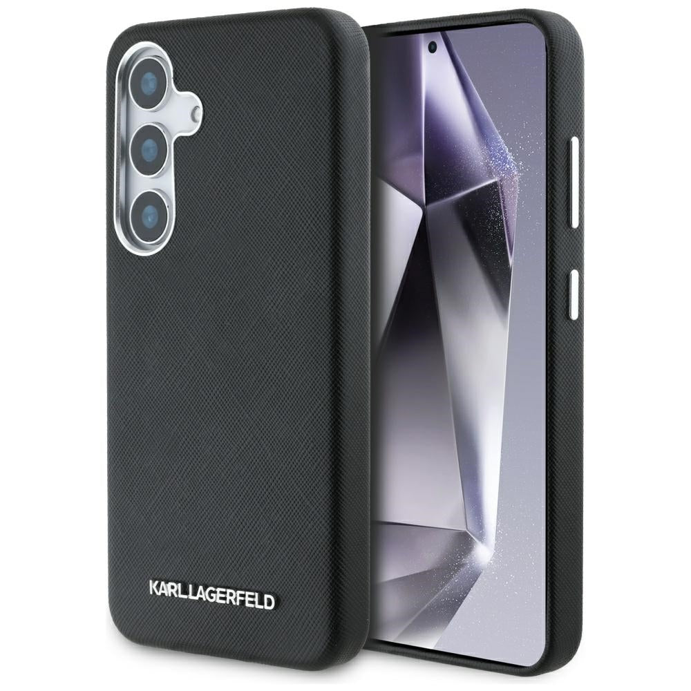 Husa Karl Lagerfeld Saffiano Full Wrapped Elongated Metal Logo Magsafe pentru Samsung Galaxy S25 - Negru