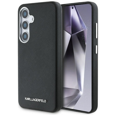 Husa Karl Lagerfeld Saffiano Full Wrapped Elongated Metal Logo Magsafe pentru Samsung Galaxy S25+ - Negru