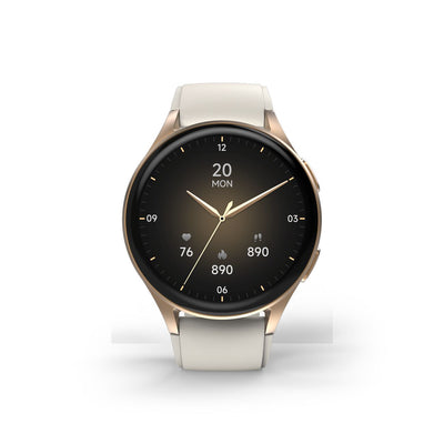 Curea Hama 8900 GPS Amoled Smartwatch 1.32" cu Bej Silicone - Auriu