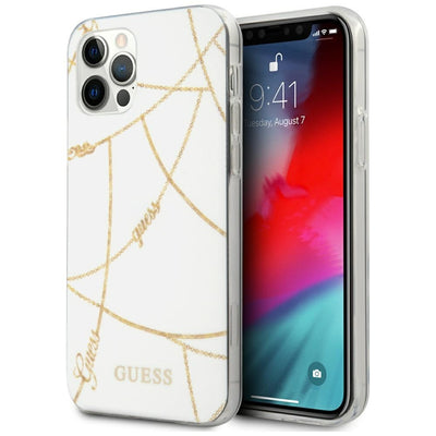 Husa Guess Auriu Chain Collection iPhone 12 Pro Max 6.7" - Alb