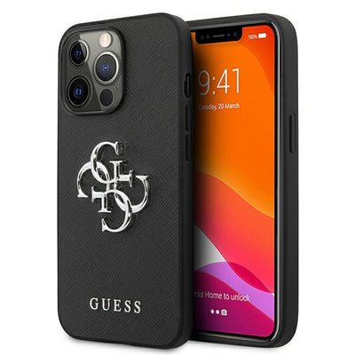 Husa Guess Saffiano 4G Metal Logo pentru iPhone 13 Pro / 13 6.1" - Negru