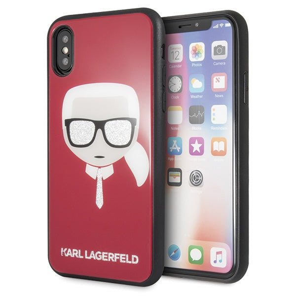 Husa Karl Lagerfeld Iconic Glitter Karl`S Head iPhone X / Xs - Rosu