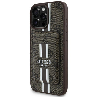 Husa Guess 4G Stripes cu Magsafe Wallet pentru iPhone 16 Pro Max Maro