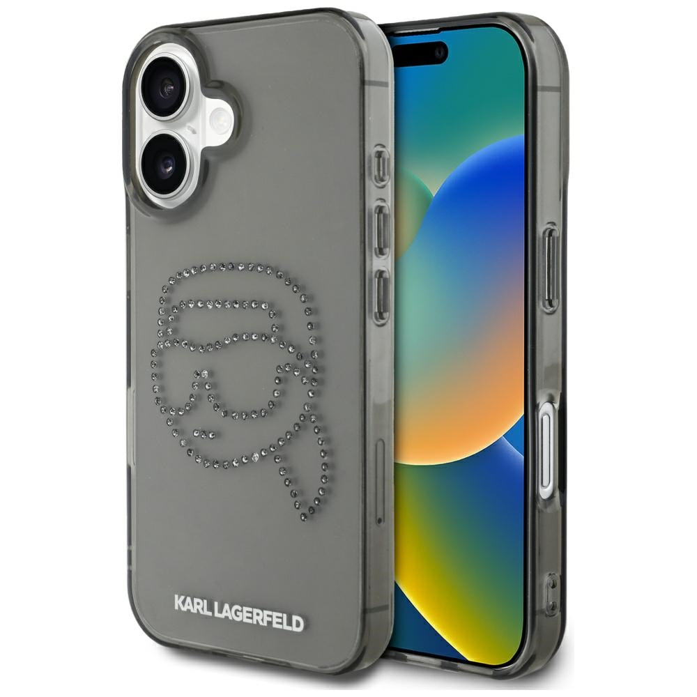 Husa Karl Lagerfeld IML Rhinestones Karl Head pentru iPhone 16 Negru