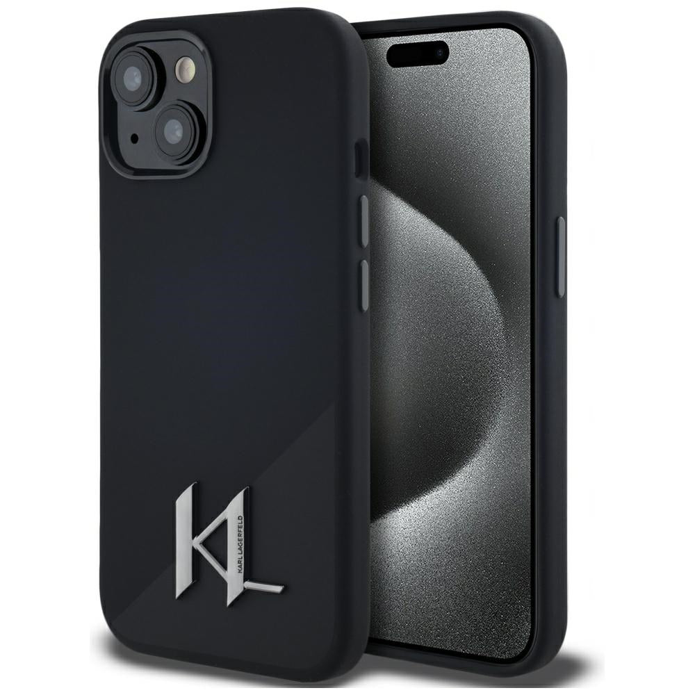 Husa Karl Lagerfeld Silicone Shadow Metal Initial Magsafe pentru iPhone 15 Negru