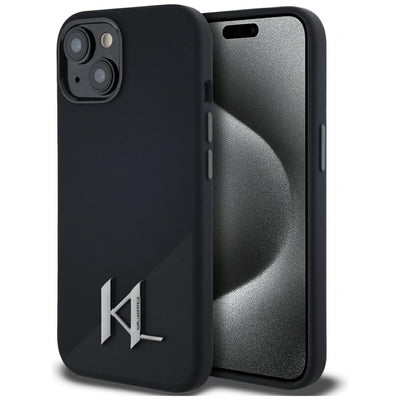 Husa Karl Lagerfeld Silicone Shadow Metal Initial Magsafe pentru iPhone 15 Negru