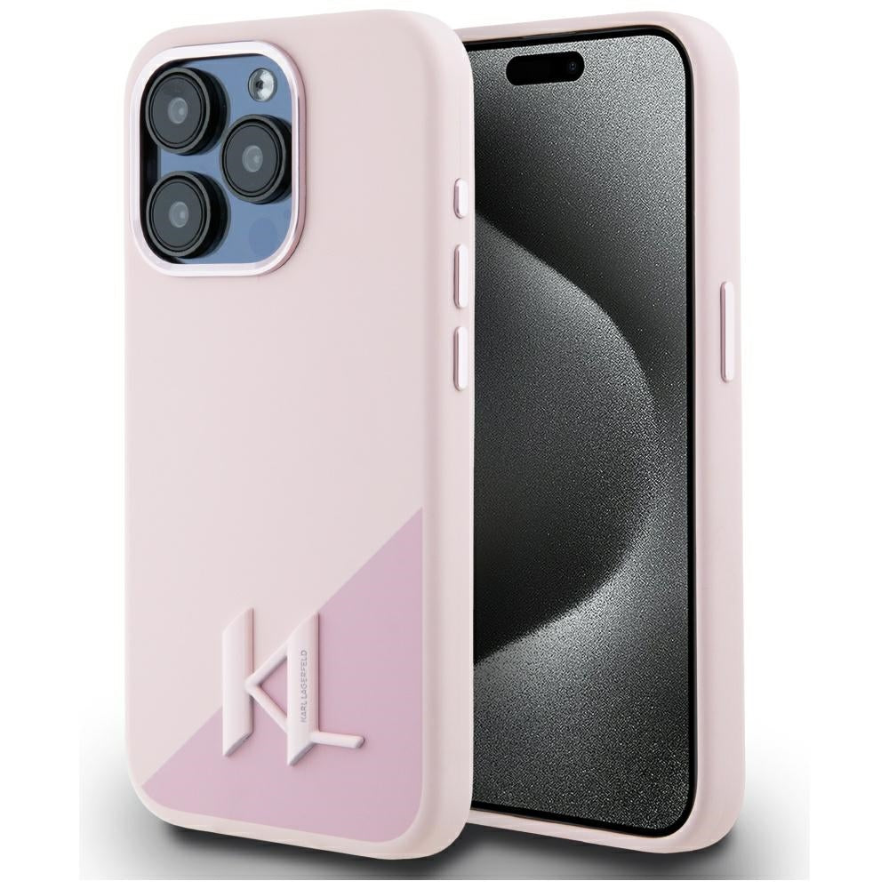 Husa Karl Lagerfeld Silicone Shadow Metal Initial Magsafe pentru iPhone 15 Pro Roz