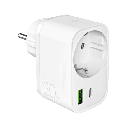 Incarcator Puro 20W Power Delivery cu Schuko Plug And Socket 1x Usb-c + 1x Usb-a - Alb