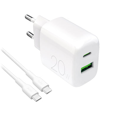 Cablu Puro Prolite 20W Usb-a / Usb-c Incarcator priza + Usb-c - Usb-c 1.2m - Alb