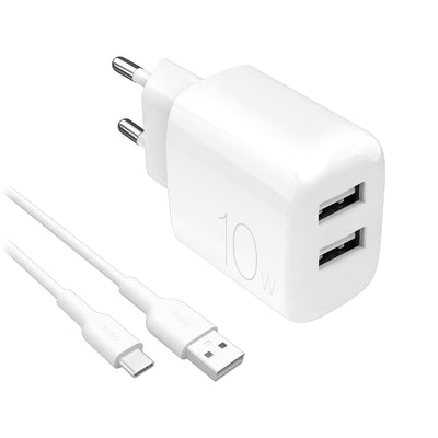 Cablu Puro Prolite 10W 2x Usb-a Incarcator priza + Usb-a - Usb-c 1.2m - Alb