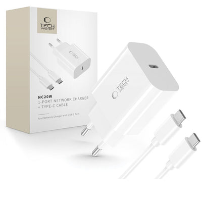 Cablu Tech-protect Nc20w Pd20w Usb-c Incarcator priza cu Usb-c - Alb