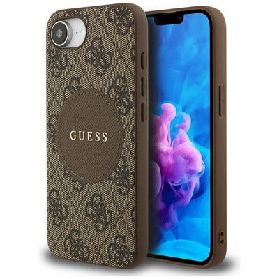 Husa Guess 4G Circle Classic Logo Magsafe pentru iPhone 16e - Maro