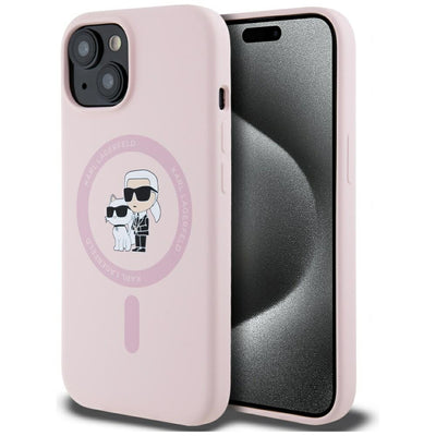 Husa Karl Lagerfeld Silicone Karl&Choupette Magsafe iPhone 15 Plus - Roz