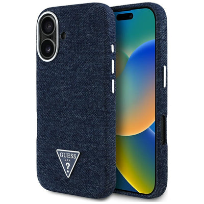 Husa Guess Denim Triangle Logo Magsafe iPhone 16 - Albastru