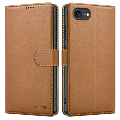 Husa Tech-protect Wallet pentru iPhone 16e / 17e - Maro