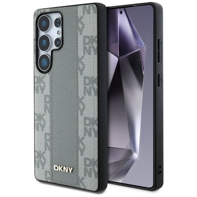 Husa Dkny Leather Checkered Pattern Magsafe pentru Samsung Galaxy S25 Ultra - Gri