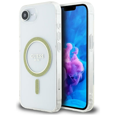 Husa Guess IML Glitter Circle Magsafe iPhone 16e - Transparent