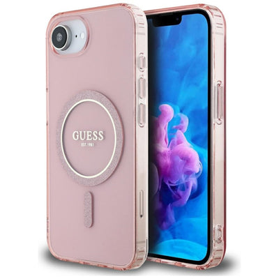 Husa Guess IML Glitter Circle Magsafe pentru iPhone 16e - Roz