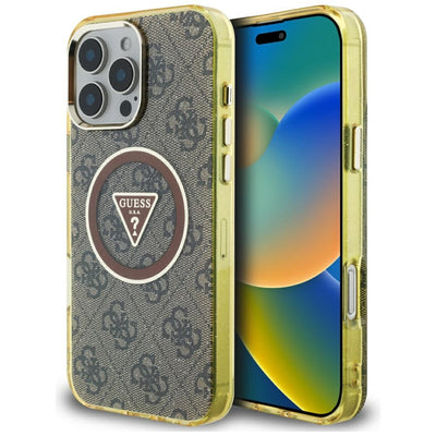 Husa Guess IML Metal Glitter 4G Circle Triangle Magsafe pentru iPhone 16 Pro Max - Maro