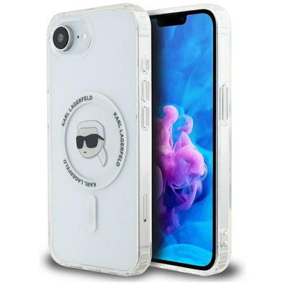 Husa Karl Lagerfeld IML Metal Karl Head Magsafe pentru iPhone 16e Alb