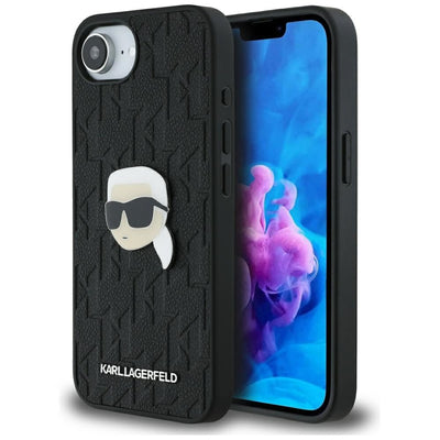 Husa Karl Lagerfeld Monogram Karl Head Pin iPhone 16e - Negru