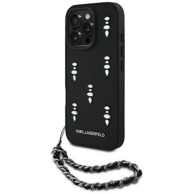 Husa Karl Lagerfeld Saffiano Crystals W/Chain iPhone 16 Pro Max - Negru