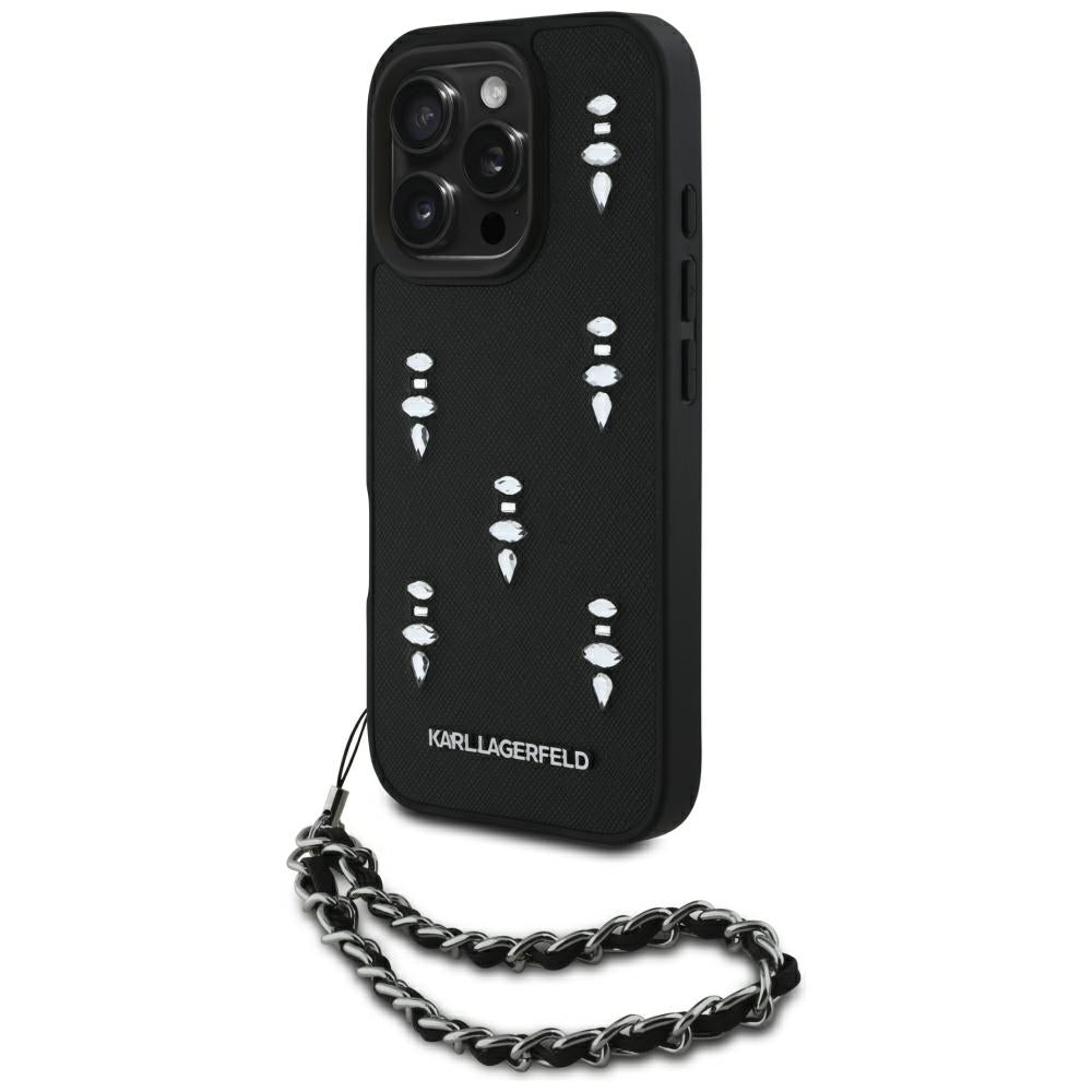 Husa Karl Lagerfeld Saffiano Crystals W/Chain iPhone 16 Pro Max - Negru