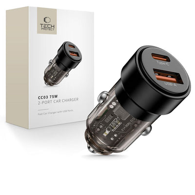 Incarcator auto Cc03 2-port Pd75w - Negru