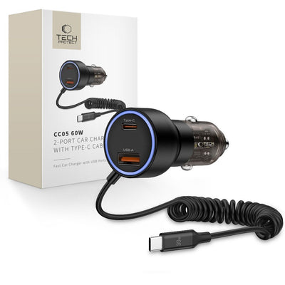 Cablu Cc05 Incarcator auto 2-Port Pd60 W + Usb-c - Negru