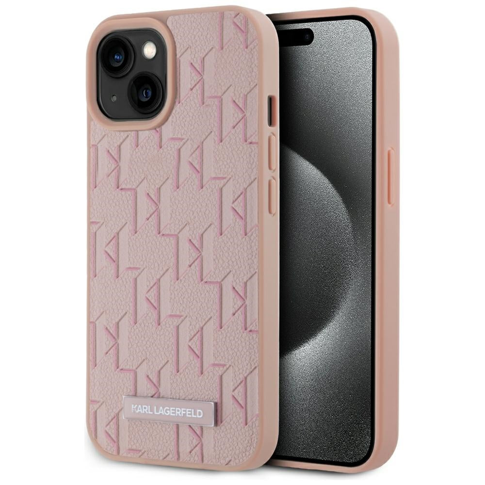 Husa Karl Lagerfeld Leather Monogram Metal Logo Magsafe iPhone 15 - Roz