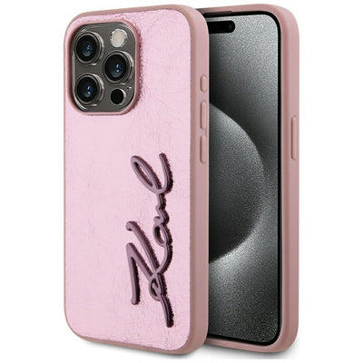 Husa Karl Lagerfeld Wrinkled Metal Signature iPhone 15 Pro - Roz